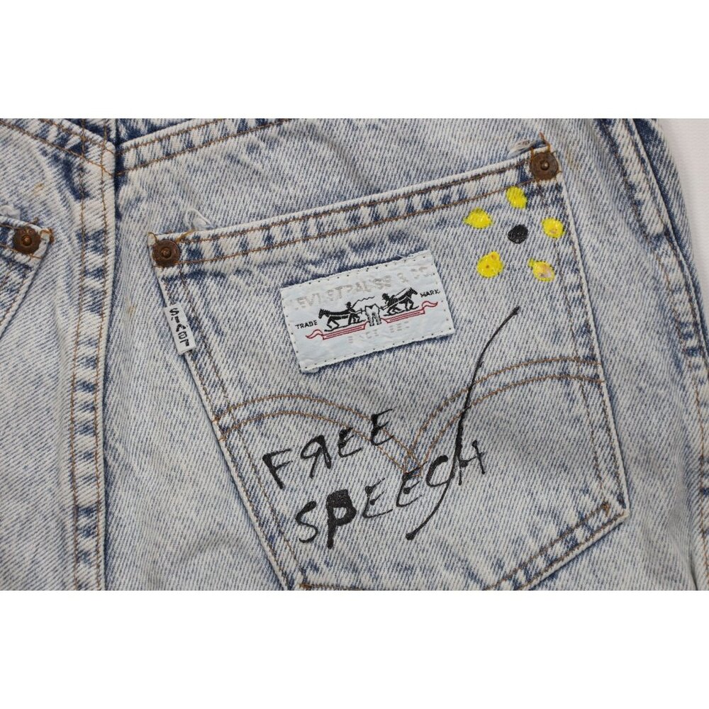 Vintage 70s 80s Levis Womens 26 Hand Painted Free Speech Acid Wash Shorts USA - Picture 10 of 14